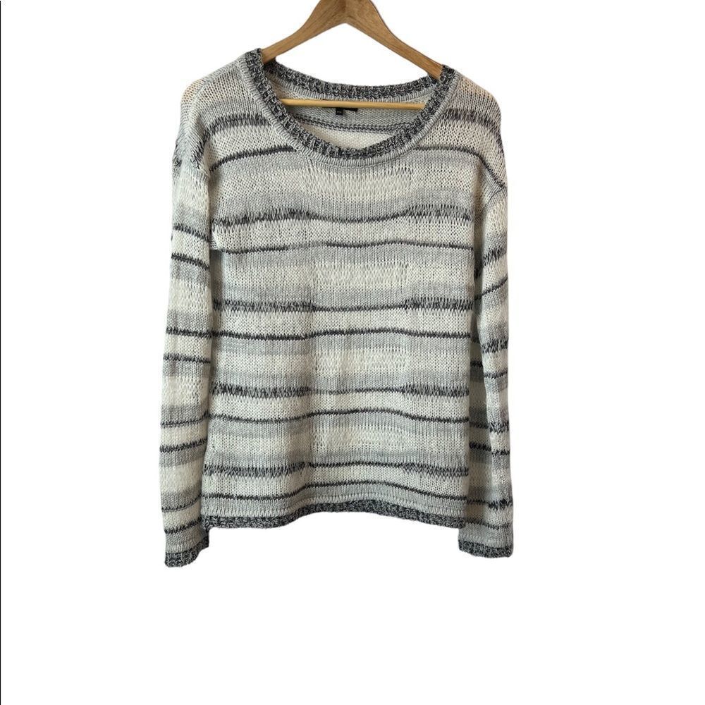 RW&CO Mohair Blend Loose Knit Light Grey & White Striped Pullover Sweater M